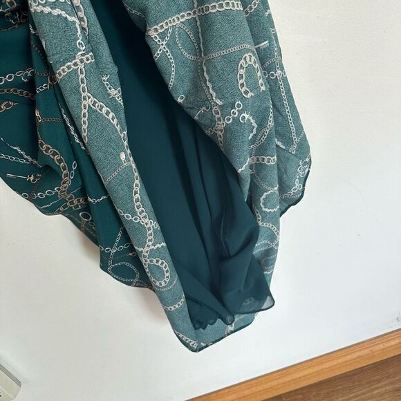 Hobbs London Women’s Angela Chain Print Leaf Green Long Sleeve Empire Midi Dress - Picture 12 of 16